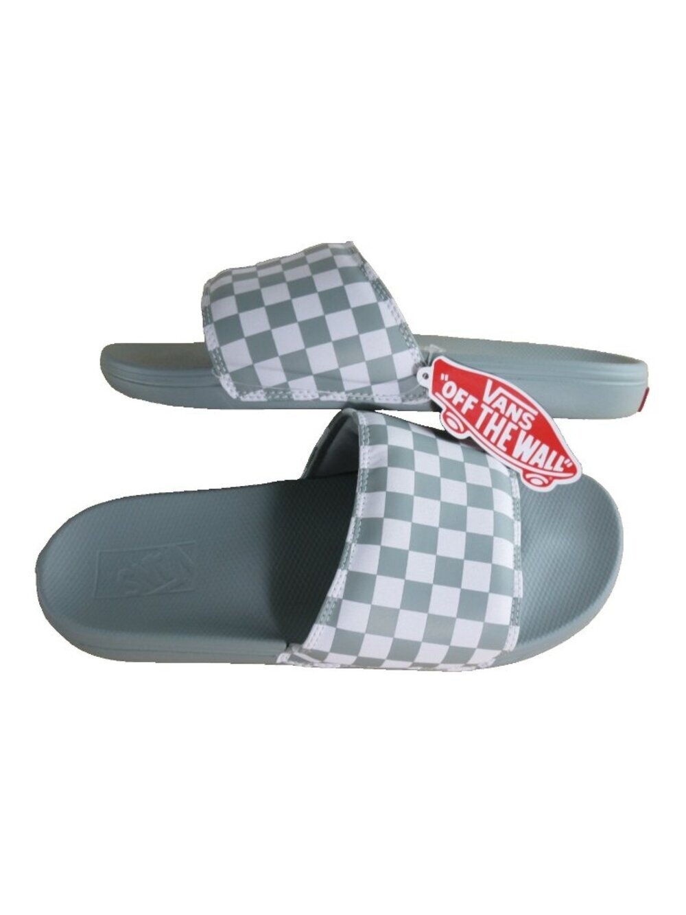 Vans Men's La Costa Checkerboard Off The Wall Slides Light Grey White Sizes NWT